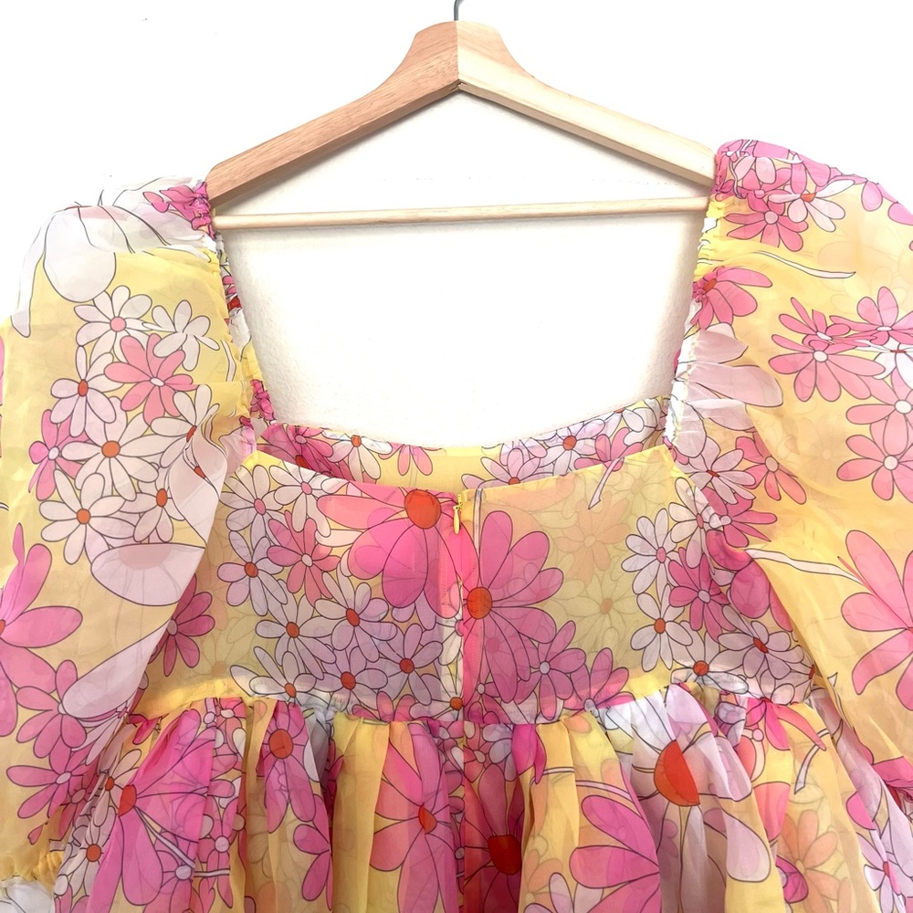 Price drop! Rare Selkie Yellow Floral Midi Dress with Pink & White Daisies - Picture 5 of 6